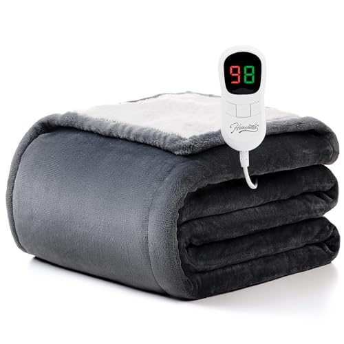 Homemate Heated Blanket Electric Throw - 50"x60" Heating Blanket Throw 1/2/4/6/8 Hours Auto-Off 10 Heat Level Over-Heat Pr...