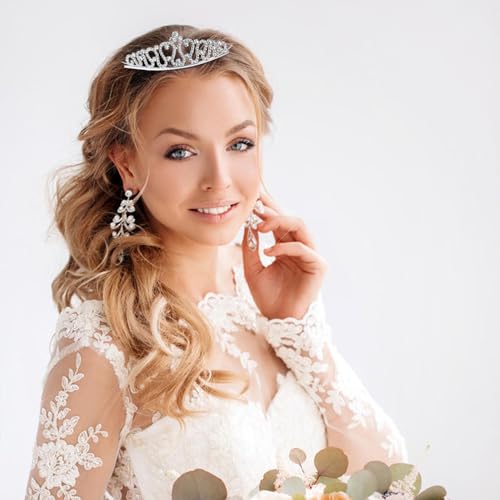 Cinaci 8 Pieces Silver Metal Bridal Wedding Party Prom Rhinestone Headbands Flower Girl Hair Bands Tiaras Crowns Accessori...