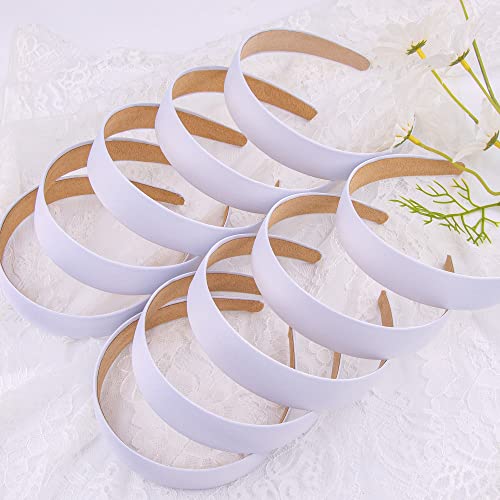 SIQUK 36 White Satin Headbands - 1 Inch Wide Non-slip DIY Headbands for Women