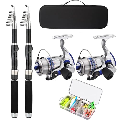 2PACK Fishing Pole Combo,Carbon Fiber Fishing Rod Spinning Reels Fishing Carrier Bag for Travel Saltwater Freshwater