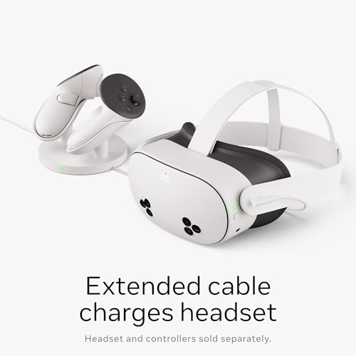 Meta Quest Compact Charging Dock — Works with Meta Quest 3/3S — Extended Headset Charging Cable — Wireless Charging for To...