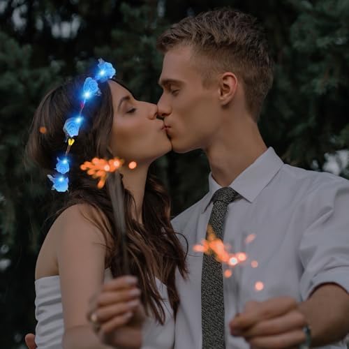 YOFOBU 24PCS LED Flower Crown,Blue Light Up Flower Headband for Women,Glow in The Dark Flower Wreath Crowns for Halloween,...