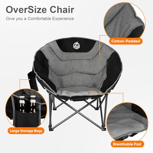 Northroad XXL Camping Moon Chair,Oversized Round Chair,Folding Padded Saucer w/Side Pocket,500lbs Capacity for Outdoor Hik...
