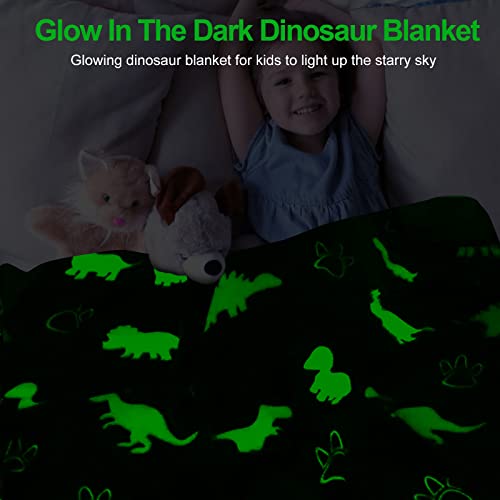 TEHALK Dinosaur Glow in The Dark Blanket for Kids, Toddler Blanket for Boys, Dinosaur Gifts for Boys/Kids, Soft Fleece Bla...