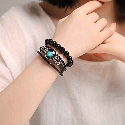 Dcfywl731 2Pcs Gemini Zodiac Bracelets for Women 12 Constellations Multilayer Leather Bracelet Handmade Woven Zodiac Sign Wrap W