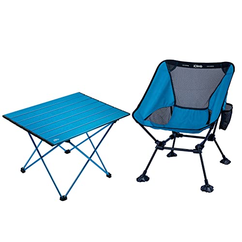 iClimb 1 Folding Table and 1 Anti-Sinking Large Feet Chair Bundle, Ultralight Compact for Adults Outdoor Backpacking Hikin...