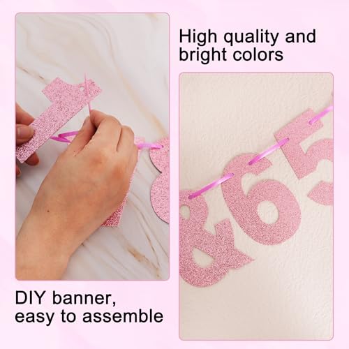 BEISHIDA 116 PCS A-Z Glitter Pink DIY Letter Banner Kit Make Your Own Banner，Including 111 Letters and Numbers 3 Rope and ...