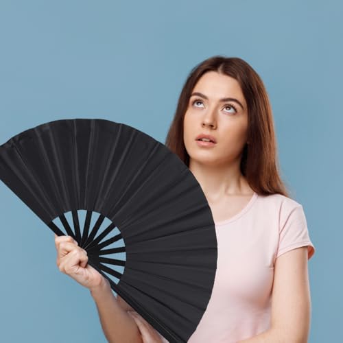 2 Pack Large Folding Hand Fan, Nylon-Cloth Vintage Retro Fabric Fans, Chinese Kung Fu Tai Chi Hand Fan for Men/Women, Fest...