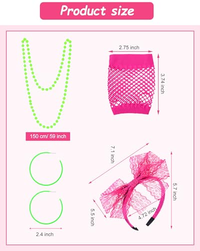 Vinsatin 16 Pcs 80s Costume Outfits Accessories Women T Shirt Legging Pants Gloves Earrings Necklace Bracelets Hairband Sets