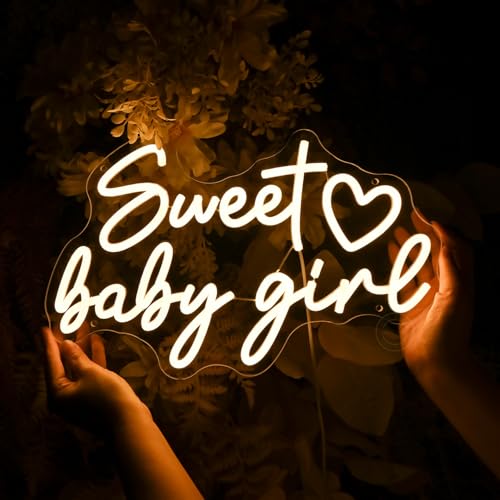 Britrio Sweet Baby Girl Neon Sign for Baby Shower Girl 1st Birthday Party Supplies Decoration Photo Backdrop Banner Gift L...