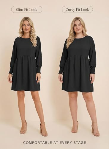 Dokotoo Womens Casual Dresses Tunic Dress Empire Waist Short Sleeve Crew Neck Flowy Babydoll Dress
