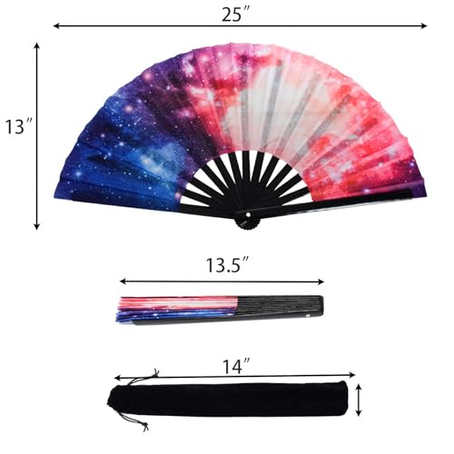 Jucoan Large Rave Fan and Pashmina Rave Scarf Floral Shawl Wrap Set for Women, 2- in-1 Rave Essential Bamboo Folding Clack...