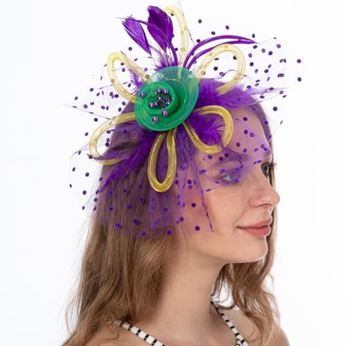 LED Light up Fascinator Hats Kentucky Fascinator Derby Flower Headband Feather Mesh Wedding Hair Clip for Women