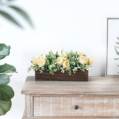 Dahey Centerpiece Table Decorations for Dining Room Farmhouse Table Centerpieces Decor Wood Tray with 3 Artificial Flowers...