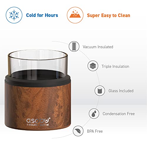 asobu Whiskey Sleeve Glass – Insulated Bourbon Tumbler with Premium Rocks Glass, BPA-Free, Double-Wall Stainless Steel, Ke...