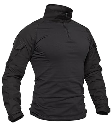 TACVASEN Men's Tactical Shirt Long Sleeve Combat Shirt 1/4 Zip with Pockets Military Army Paintball Airsoft Breathable