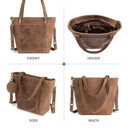 BERLINER BAGS Vintage Leather Shoulder Bag Verona, Large Handbag for Women - Brown