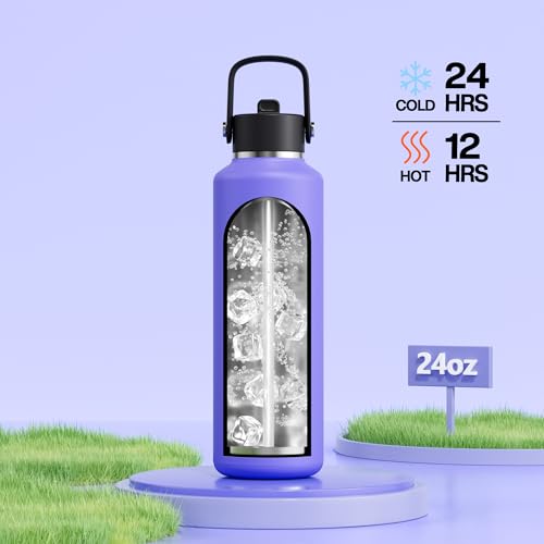 POWCAN 24 oz Travel Water Bottle: Leakproof, Cold for 24H, BPA-Free, Top Handle, Insulated Stainless Steel Water Bottle wi...