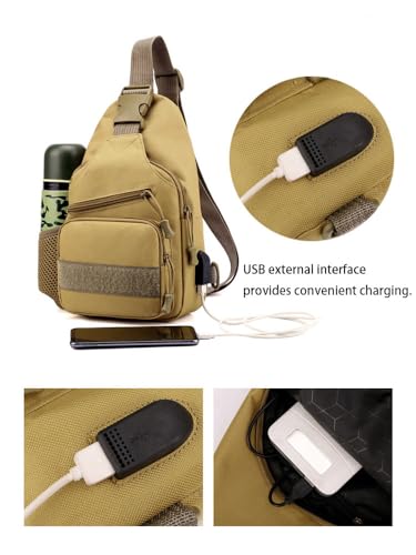 Tactical Crossbody Backpack for Men, Handiness Mountain Climbing, Lightweight Daypack for Biking Travel, Khaki