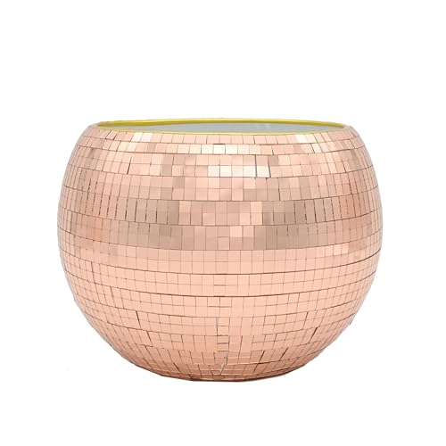 Rose Gold Disco Ball Ice Bucket - Mirror Ball Cooler, Reflective Rose Gold Drink Holder, Shiny Ice Bucket for Parties, Wed...