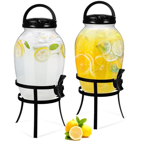 Havawish 2 Pack Drink Beverage Dispenser with Stand for Parties 1.16 Gallon Plastic Water Lemonade Juice Dispenser with Sp...