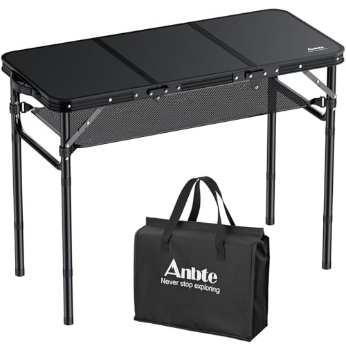 Anbte Folding Camping Table with Storage Net, 3ft Camping Table Aluminum Folding Table with 3 Adjustable Height Max 27.5 I...