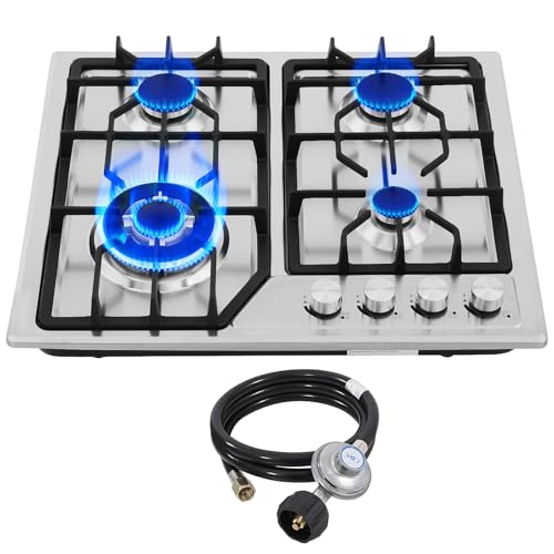 22″x20″ Built in Gas Cooktop 4 Burners Stainless Steel Stove with NG/LPG Conversion Kit Thermocouple Protection and Easy t...