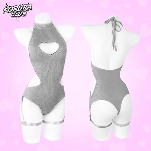 KORURACLUB women's black lingerie backless bodysuit corset top sexy bodysuit