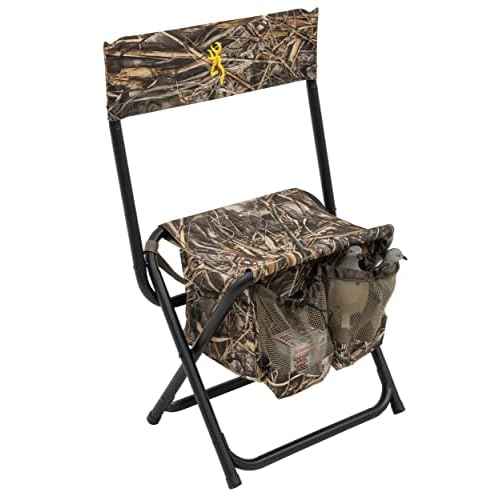 Browning Dove Shooter Hunting Chair - Compact and Foldable Steel Frame with Realtree Camo, Extra-Wide Seat, Insulated Cooler Bag, and Decoy, Shell Pockets