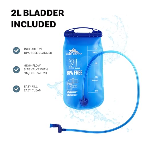 High Sierra Hydrahike 2.0 Hydration Backpack with 2L Water Bladder for Running, Hiking, Camping, or Cycling