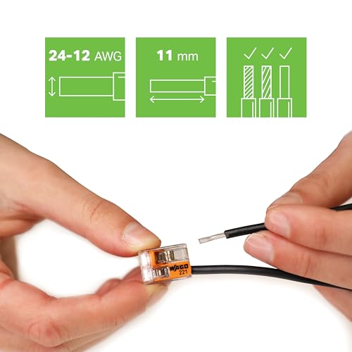 WAGO 221-412 Lever-Nuts - 2-Conductor Compact Splicing Connectors (Pack of 10)