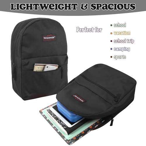 Trail maker Classic 17 inch Backpacks with Adjustable Padded Straps | School Backpacks for Girls, Boys (Black)