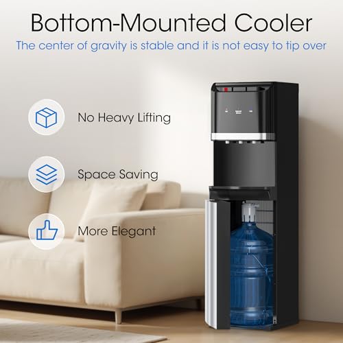 Tehanld Bottom Loading Water Cooler Dispenser for 5 Gallon Bottles,Stainless Steel Water Cooler with 3 Temperature -Hot, C...