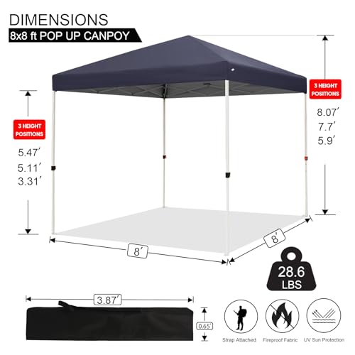 Northroad 8X8 FT Pop Up Canopy, Outdoor Instant Canopy Tent w/Carrying Bag, Portable Gazebo Shelter for Wedding Party,Comm...