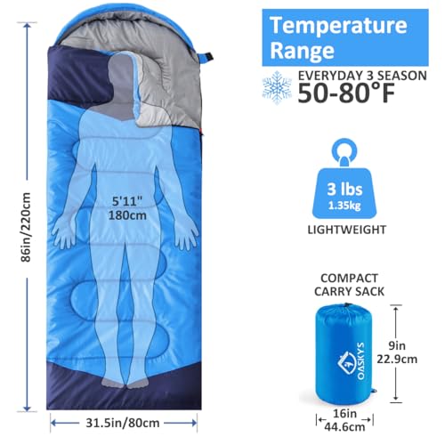 oaskys Camping Sleeping Bag - 3 Season Warm & Cool Weather - Summer Spring Fall Lightweight Waterproof for Adults Kids - C...