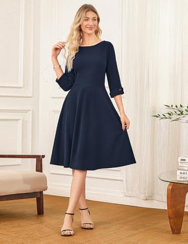 GRACE KARIN Work Dresses for Women 2025 3/4 Sleeve Fit and Flare Business Midi Dress Classy Office Dresses with Pockets