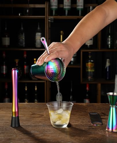 Cocktail Shaker Set - 13-Piece Bar Accessories Kit w/Weighted Boston Shaker, Strainer, Jigger, Muddler,Mixing Spoon and Mo...