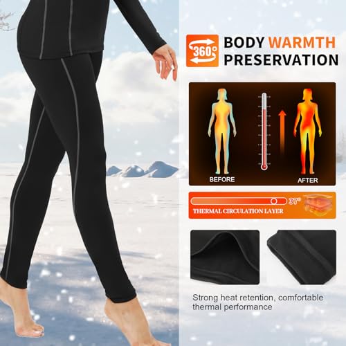 Thermal Leggings for Women, Fleece Lined Thermal Underwear Bottoms Long Johns, Warm Insulated Pants Cold Weather/Skiing