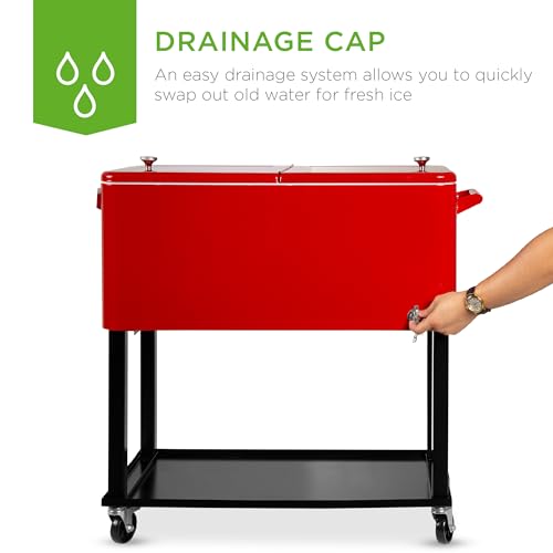 Best Choice Products 80-Quart Outdoor Steel Rolling Cooler Cart w/Ice Chest, Bottle Opener, Catch Tray, Drain Plug, Lockin...