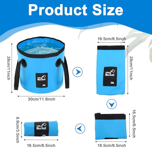 Afcabakila 3 PCS 5 Gallon Collapsible Water Bucket, 20L Foldable PVC Bucket with Handles, Multiple Use Portable Fold up Li...
