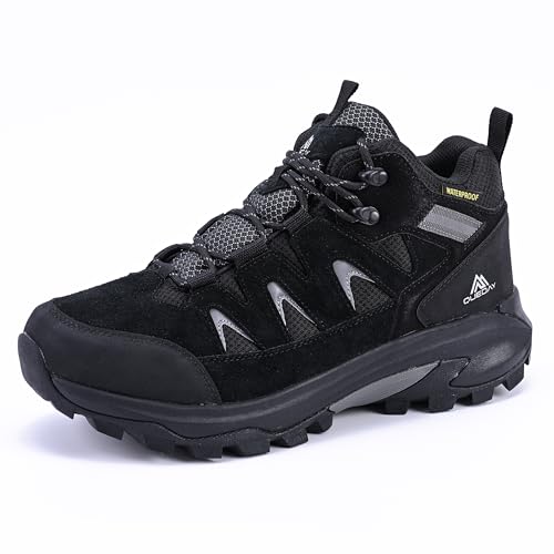 Queday Waterproof Hiking Boots for Women Men Non Slip Leather Outdoor Backpacking Shoes All Terrain Lug Sole Camping Climb...