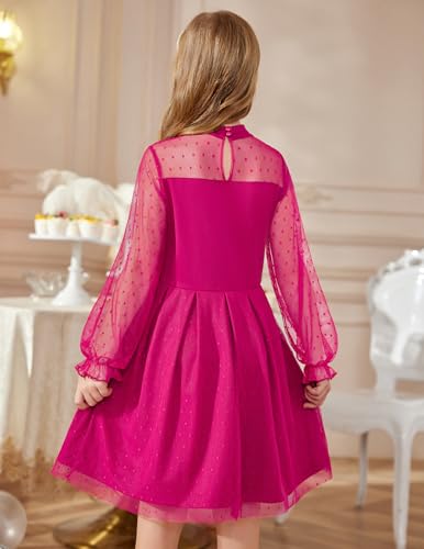 Arshiner Girls Dresses Contrast Mesh Puff Long Sleeve Mock Neck Formal Party A Line Short Tulle Dress