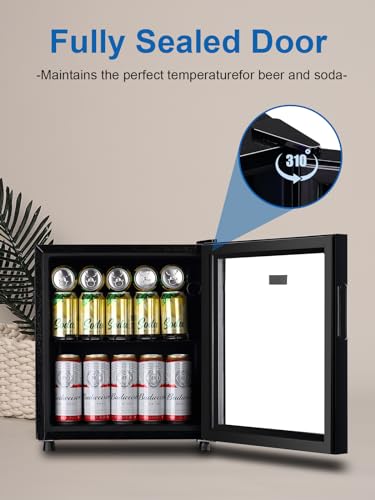 Beverage Refrigerator Cooler 60 Can Cooler Fridge Glass Door for Beer Drinks Wines Juice, 1.7 Cu. Ft Adjustable Shelves Bl...