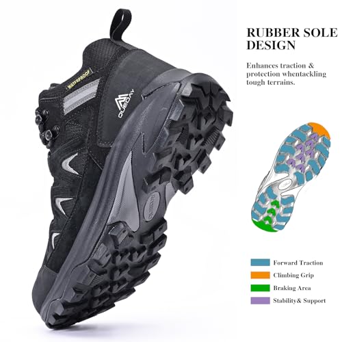 Queday Waterproof Hiking Boots for Women Men Non Slip Leather Outdoor Backpacking Shoes All Terrain Lug Sole Camping Climb...
