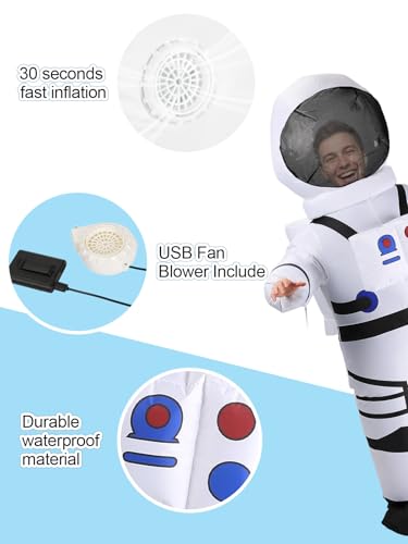 ROC PARTY Adults Inflatable Astronaut Costume, Funny Blow Up Spacesuit Cosplay Outfit, Unique Christmas Gift for Men Women