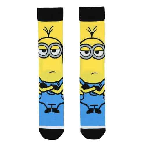 Minions Socks Men's 2-Pair Kevin Stuart Phil Allover Designs Adult Mid-Calf Crew Socks (Fits Shoe Size 6-12)