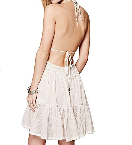 ForeMode Summer Deep V Neck Bohemian Women Mini Short Dress Backless Beach Boho Dress