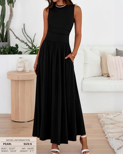 BTFBM Summer Maxi Dresses for Women 2026 Spring Sleeveless Casual Ruched High Waisted Long Sundress Flowy Beach Dress