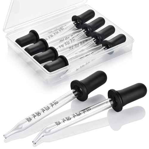 Herain 8 Pack Glass Pipette Dropper, Ear and Eye Dropper Bent & Straight Tips, 1 ml Droppers for Essential Oils, Lab, Crafts, Measuring and Transferring a Variety of Liquids