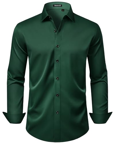 ROUWELL Mens Wrinkle Free Dress Shirts Stretch Business Button Down Shirt Formal Long Sleeve Wedding Casual Shirts